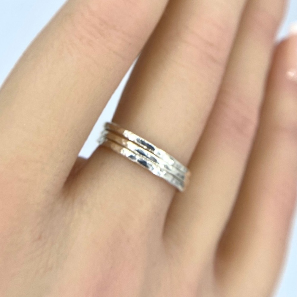 Set of 3 Sterling silver textured ring bands, dainty everyday rings, 1.2mm rings